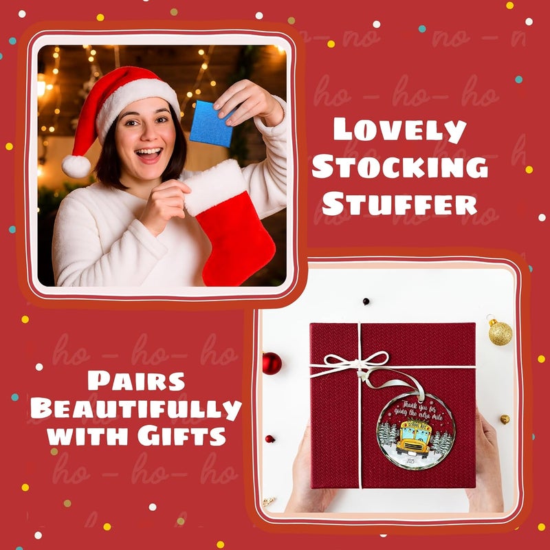 TEEBIM Bus Driver Gifts - School Bus Christmas Ornament - Buses Driver Gifts - School Drivers Ornaments with Card - Thank You, Retirement, Appreciation Gift for Buses Drivers - Glass Ornament 2025 - Image 5